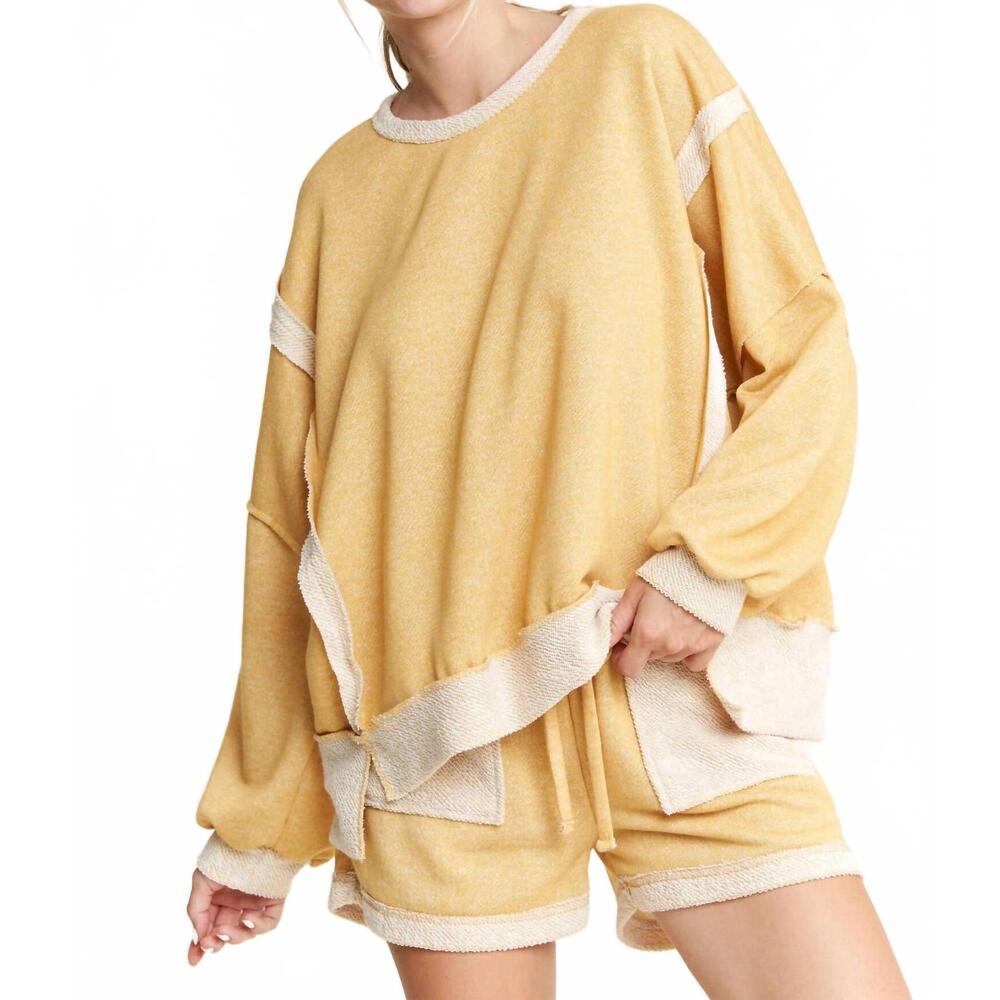 NEW J.HER loop terry long sleeve crewneck top in mustard